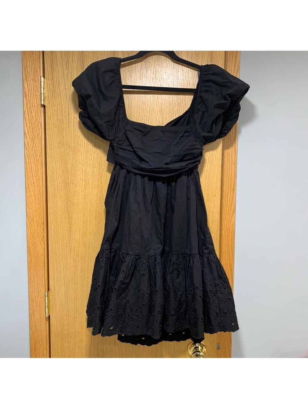 En Saison Juliet Poplin Black Cotton Puff Sleeve Mini Babydoll Dress - Size XS - Picture 2 of 5
